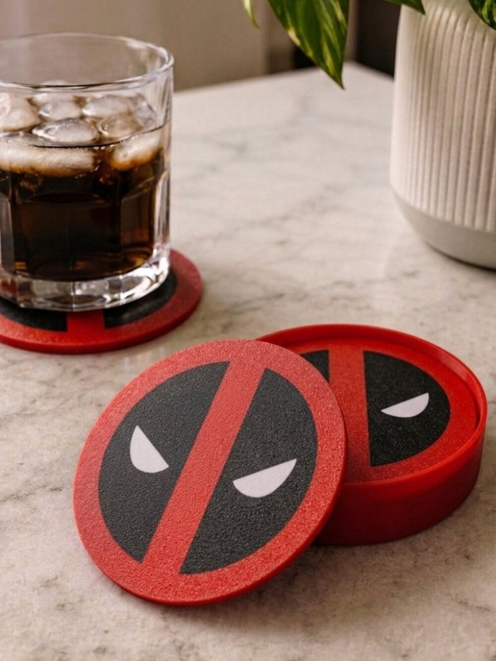 Deadpool Coaster Set of 4 with Holder | Marvel Comics Drink Coasters
